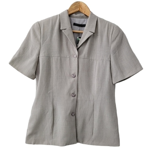 𝅺VINTAGE Short Sleeve Grey Women's  Blazer Jacket Size 10 - Picture 1 of 9